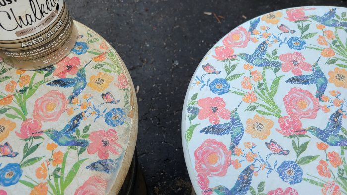 aged decoupage milk can table