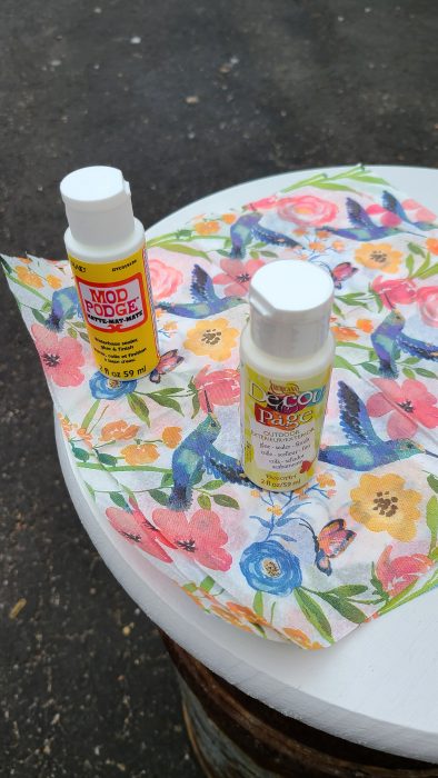 how to decoupage milk can table top